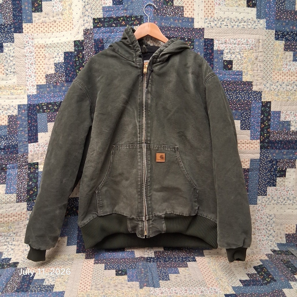 Carhartt J130 MOS Canvas Jacket SIze XL Moss Green Hooded Quilt‎ Lined